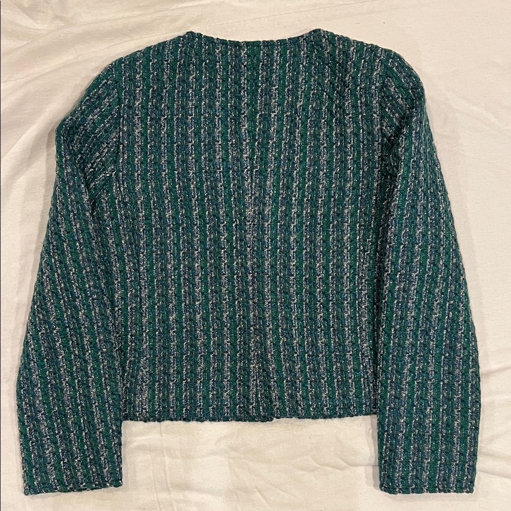 J. Crew  Factory Teal Tweed Jacket with Gold Accents - Picture 5 of 6